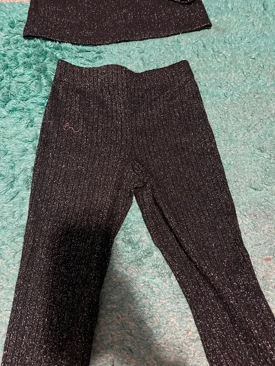 Black Sparkle Wide-Leg Knit Pants - kids matching Set - Picture 2 of 5